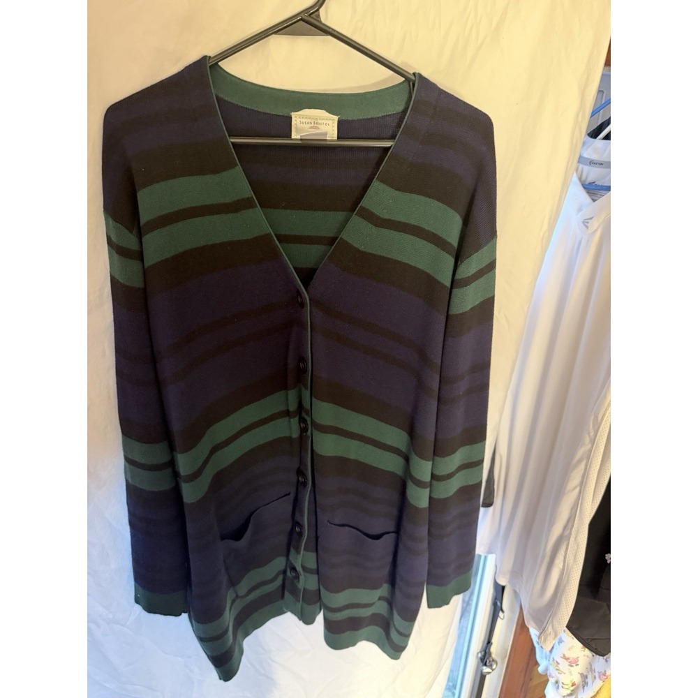 Vintage Susan Bristol Button-Down Tunic Boyfriend Cardigan 2X Green Purple